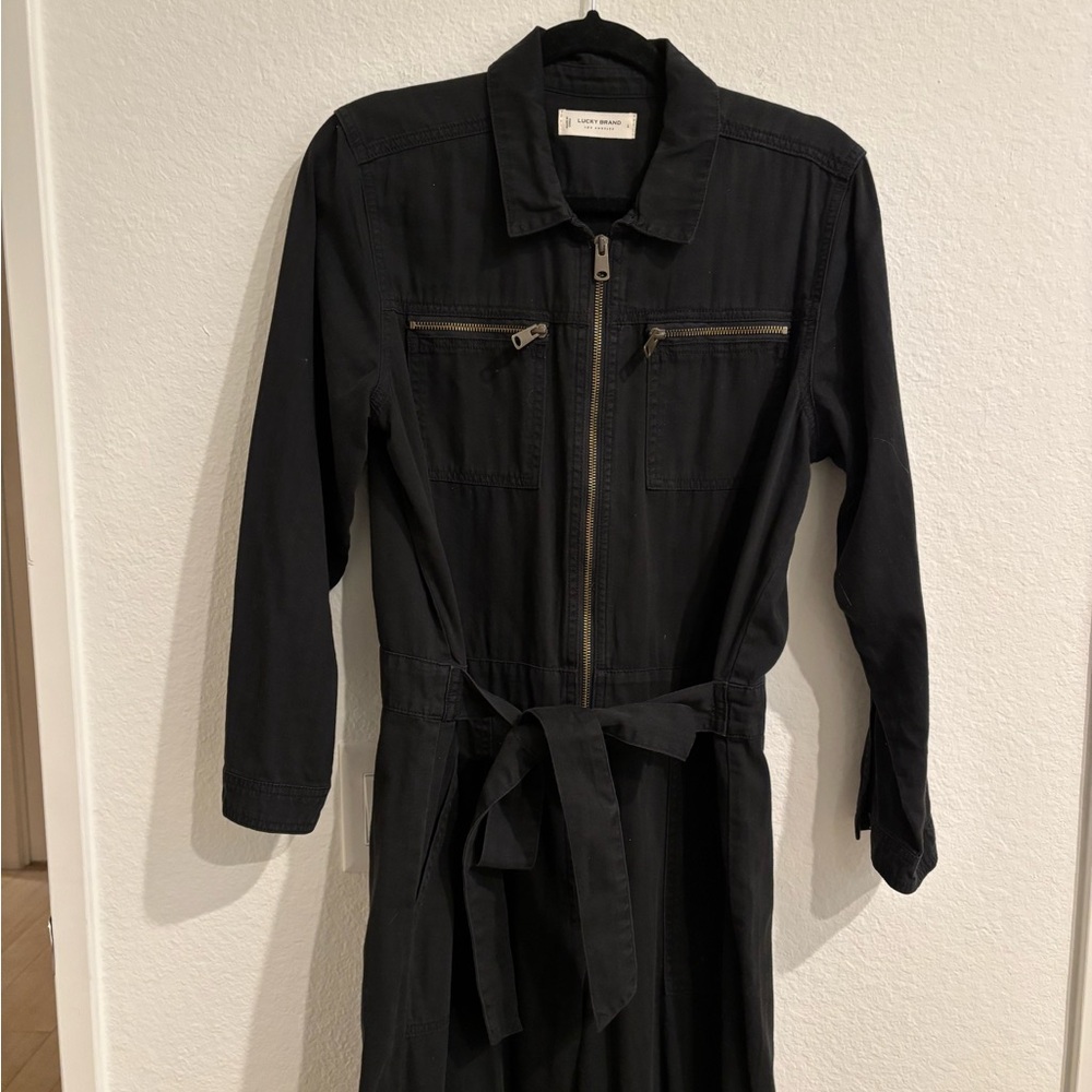 Black Long-Sleeve Jumpsuit with Belt-Lucky Brand